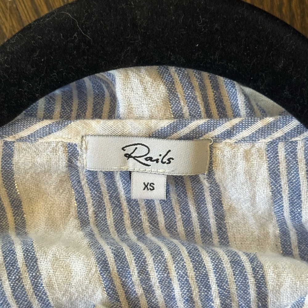 Rails Ashlyn Rio Stripe Midi Dress Size XS Blue V-Neck Linen Beachy Boho - Picture 3 of 3